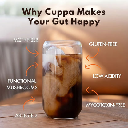 Cuppa Healthy Mushroom insant Coffee with Lion's Mane& Ashwagandha for All Day Energy & Focus - No Crash orJitters -Nootropics for Brain Health, Gut Health,Immunity, Stress, Memory + Mood (30 Servings, MediumRoast)