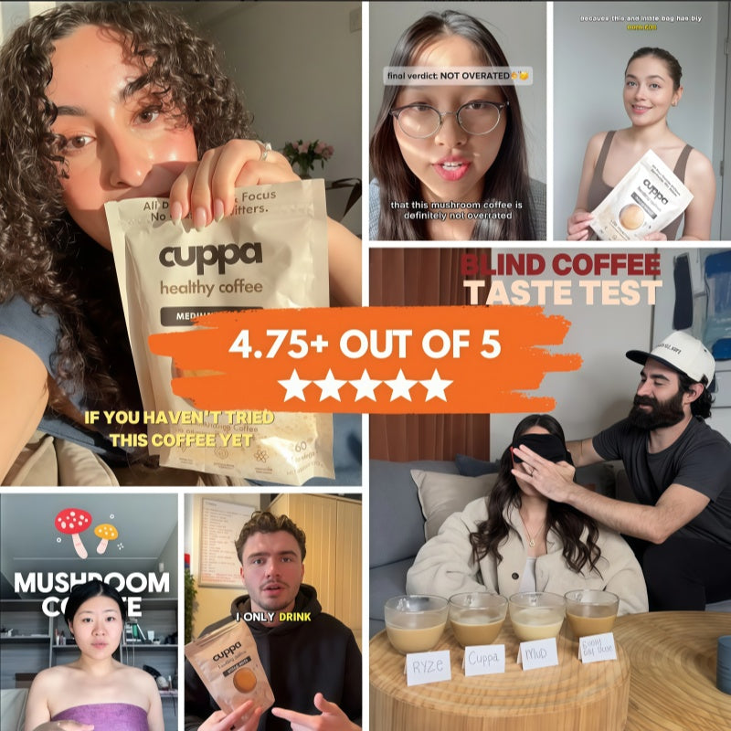 Cuppa Healthy Mushroom insant Coffee with Lion's Mane& Ashwagandha for All Day Energy & Focus - No Crash orJitters -Nootropics for Brain Health, Gut Health,Immunity, Stress, Memory + Mood (30 Servings, MediumRoast)